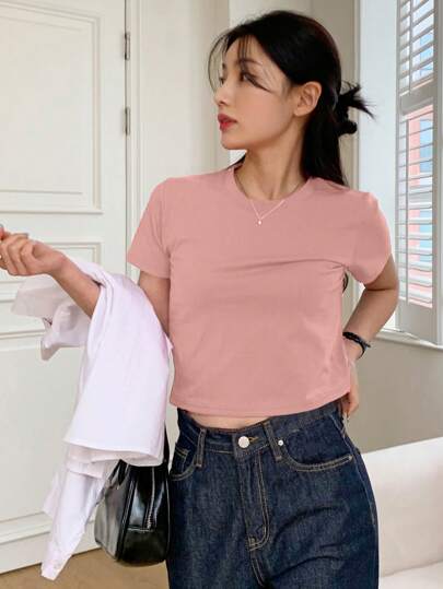 CROP ROUND NECK SHORT SLEEVE TOP