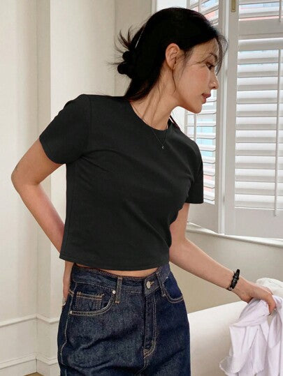 CROP ROUND NECK SHORT SLEEVE TOP