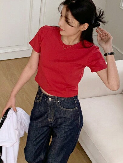 CROP ROUND NECK SHORT SLEEVE TOP