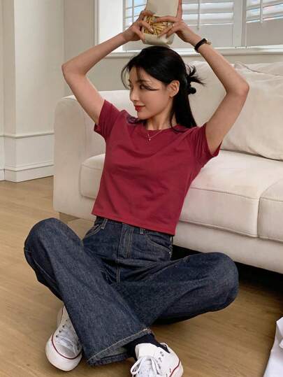 CROP ROUND NECK SHORT SLEEVE TOP