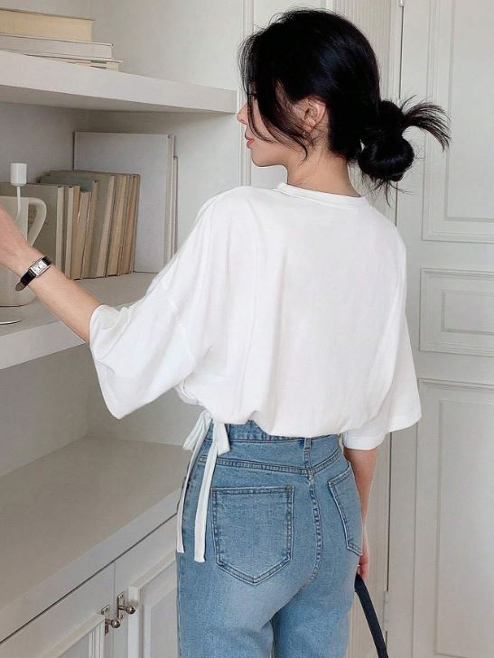 DROP SHOULDER DRAWSTRING HEM TEE