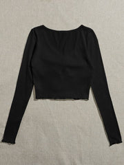 QUTIE LETTUCE TRIM KNOT FRONT RIB-KNIT TEE