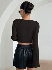 LETTUCE TRIM LONG SLEEVE CROP TEE
