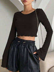 LETTUCE TRIM LONG SLEEVE CROP TEE