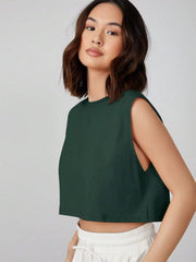 ROUND NECK SOLID TANK CROP TOP