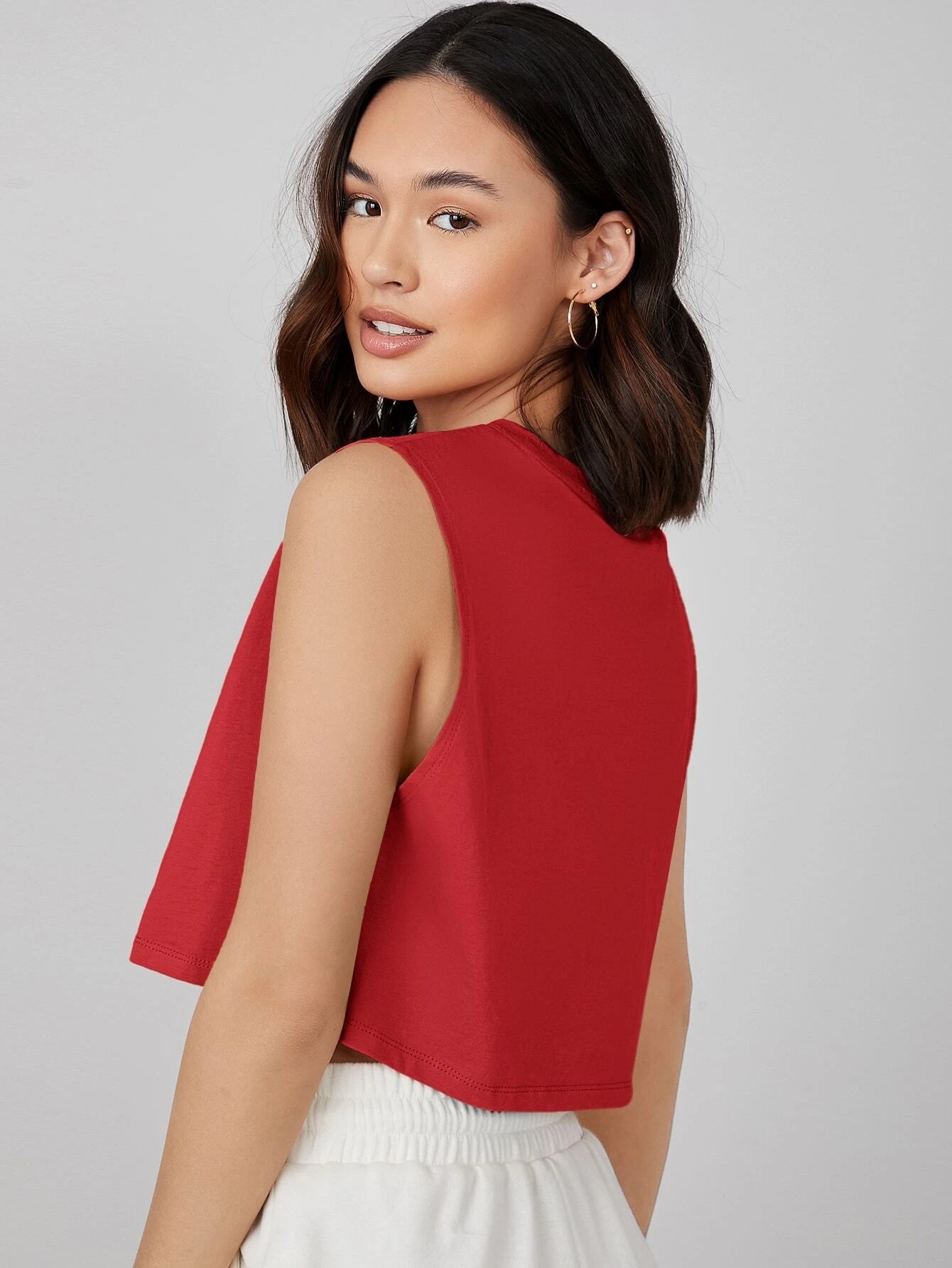 ROUND NECK SOLID TANK CROP TOP