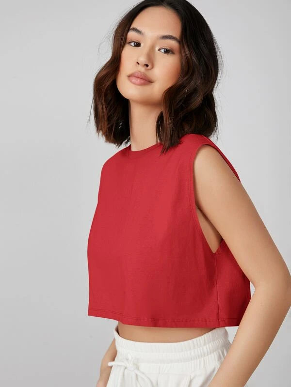 ROUND NECK SOLID TANK CROP TOP