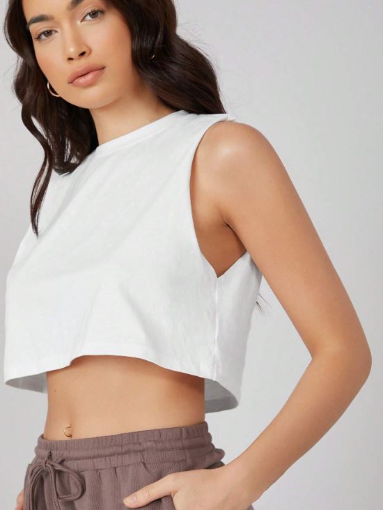 ROUND NECK SOLID TANK CROP TOP