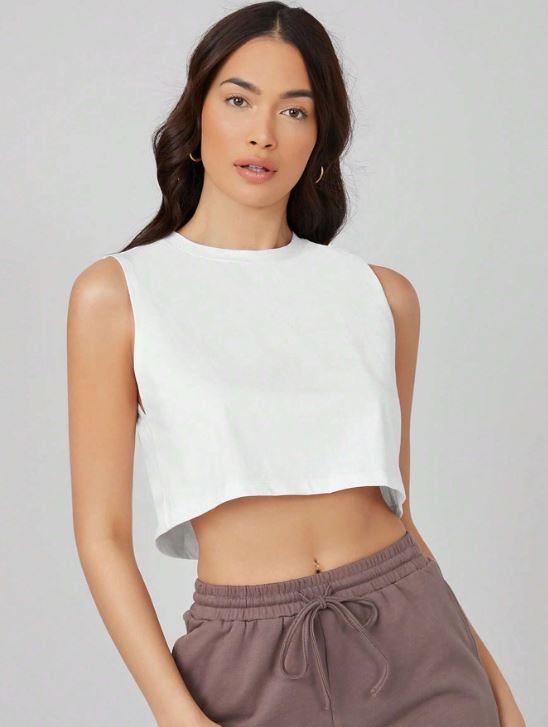ROUND NECK SOLID TANK CROP TOP