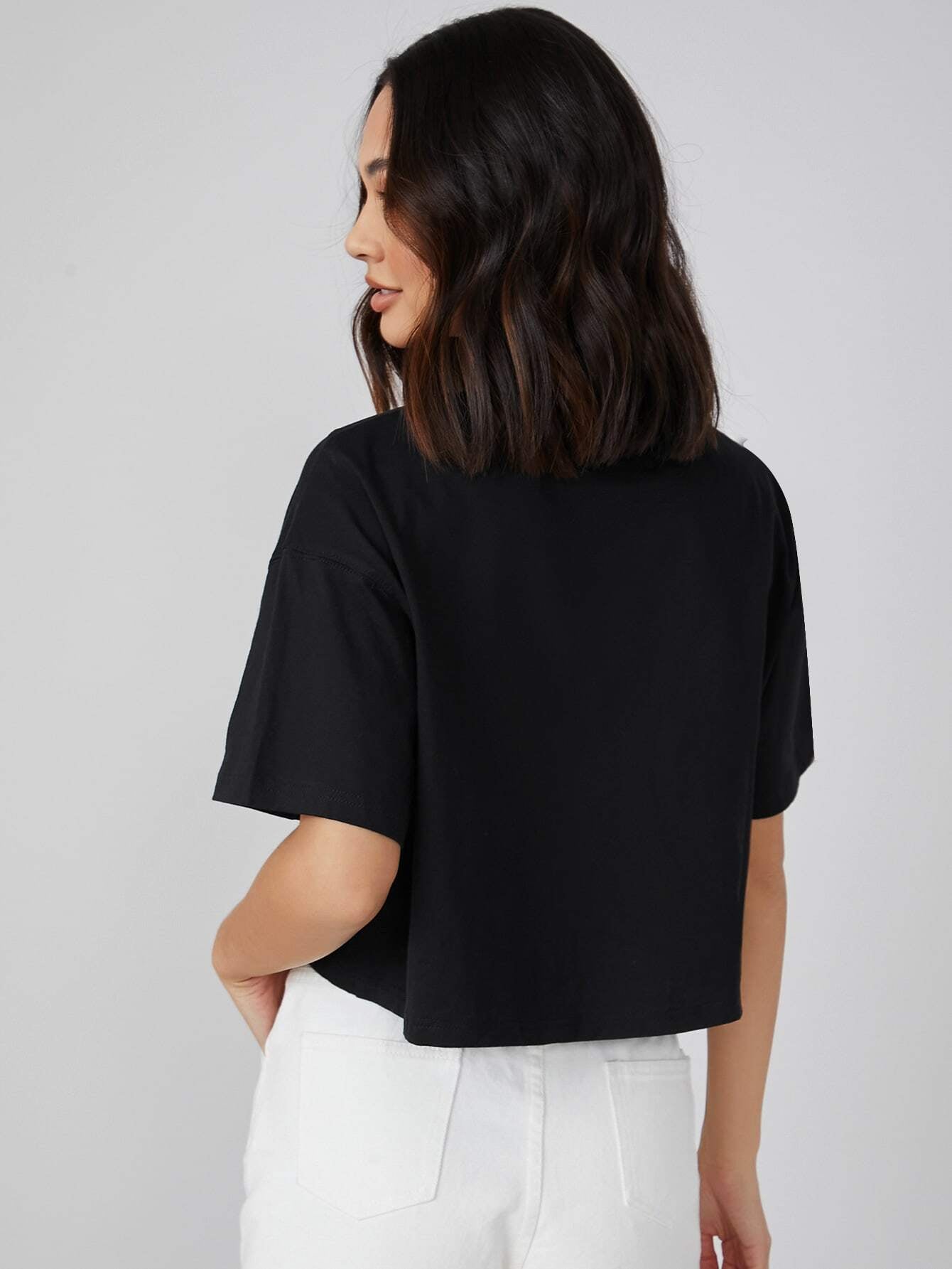 DROP SHOULDER SOLID CROP TEE