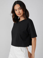 DROP SHOULDER SOLID CROP TEE