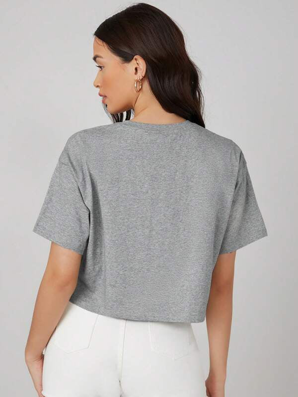 DROP SHOULDER SOLID CROP TEE
