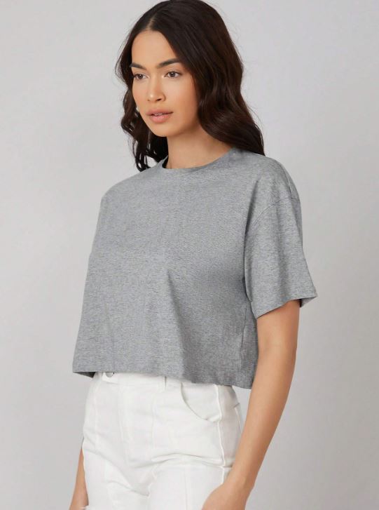 DROP SHOULDER SOLID CROP TEE