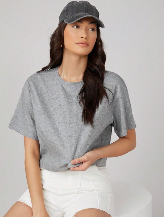 DROP SHOULDER SOLID CROP TEE
