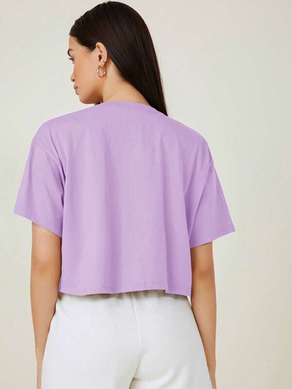 DROP SHOULDER SOLID CROP TEE