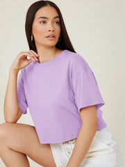 DROP SHOULDER SOLID CROP TEE