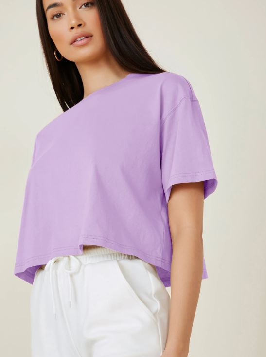 DROP SHOULDER SOLID CROP TEE