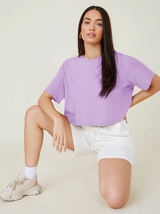 DROP SHOULDER SOLID CROP TEE