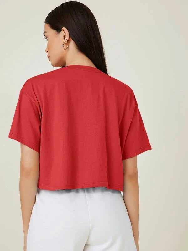 DROP SHOULDER SOLID CROP TEE