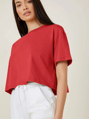DROP SHOULDER SOLID CROP TEE