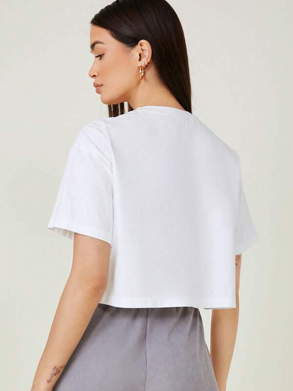 DROP SHOULDER SOLID CROP TEE
