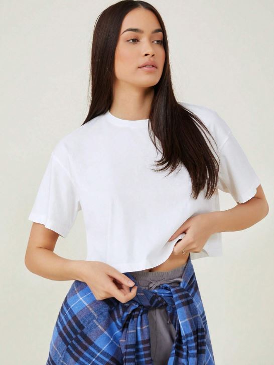 DROP SHOULDER SOLID CROP TEE