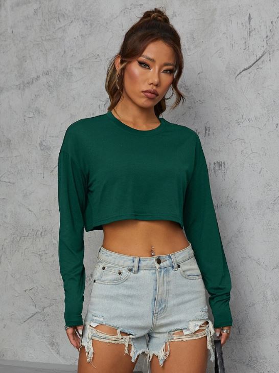 DROP SHOULDER CROP LONG SLEEVE TEE