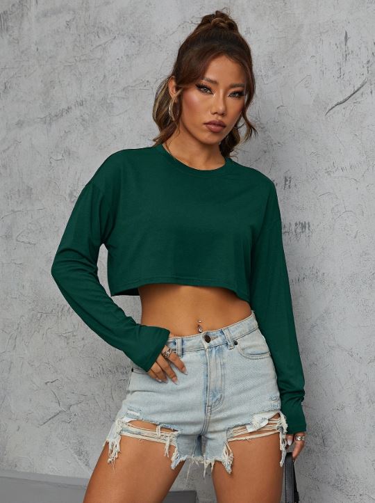 DROP SHOULDER CROP LONG SLEEVE TEE