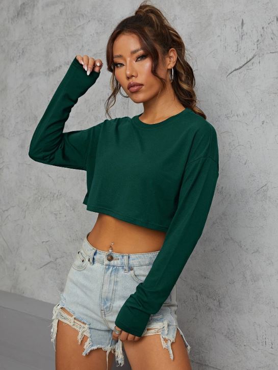 DROP SHOULDER CROP LONG SLEEVE TEE