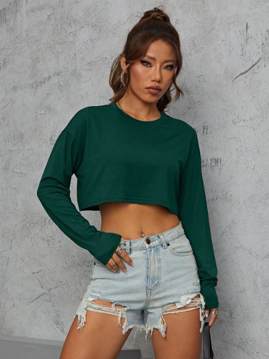 DROP SHOULDER CROP LONG SLEEVE TEE