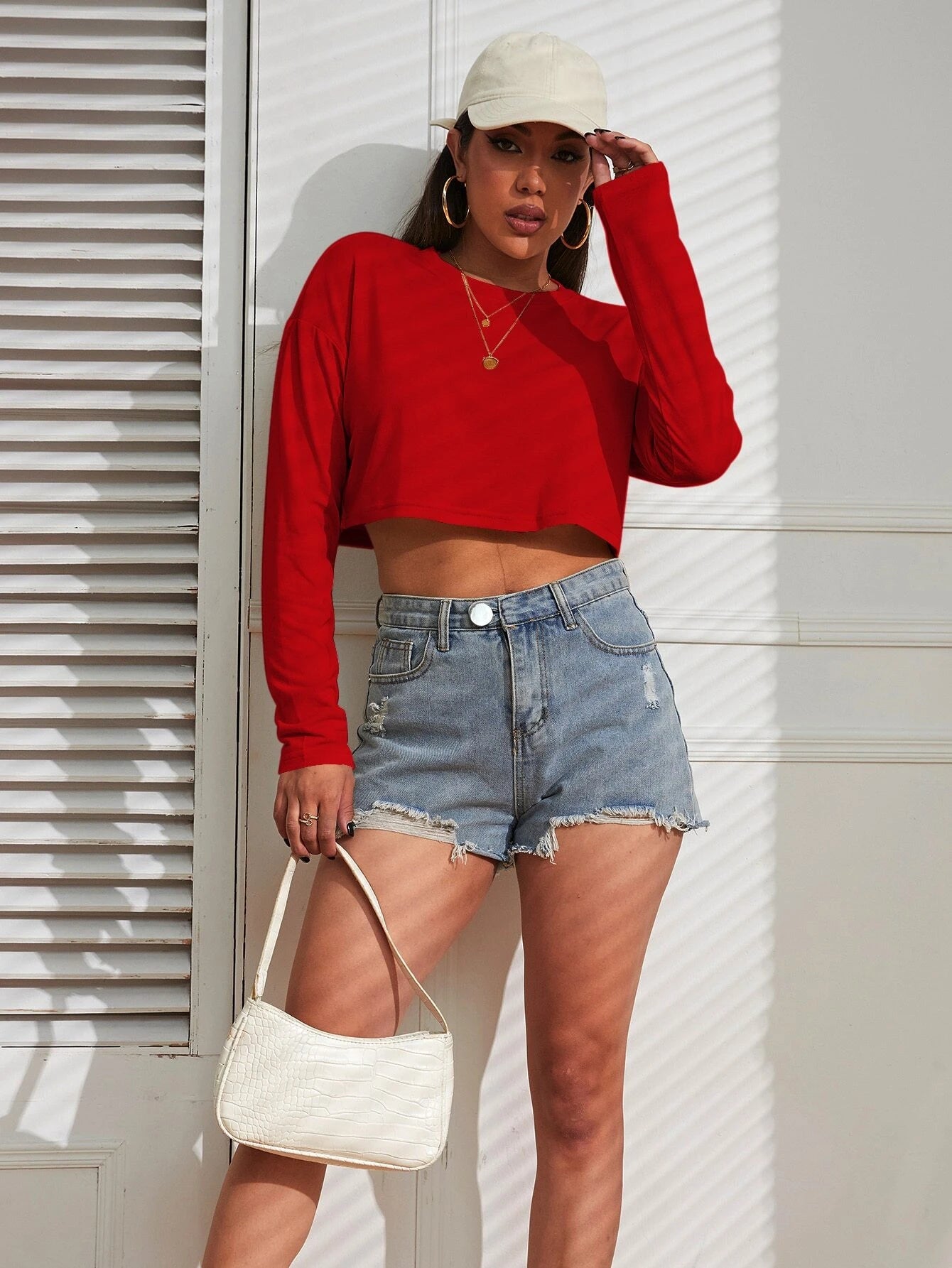 DROP SHOULDER CROP LONG SLEEVE TEE