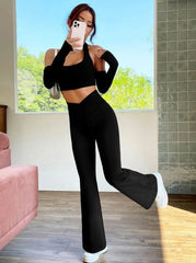 OVERLAP WAIST FLARE LEG PANTS