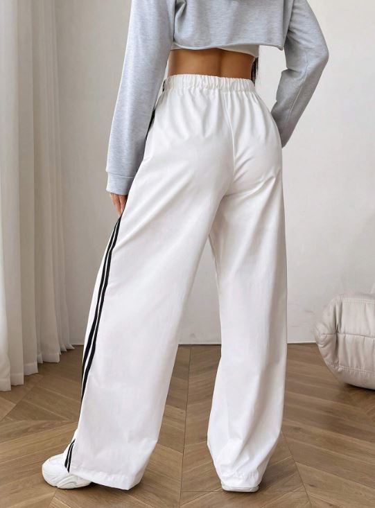 STRIPED SIDE DRAWSTRING WAIST WIDE LEG PANTS