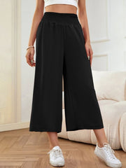 SHIRRED WAIST WIDE LEG TROUSERS