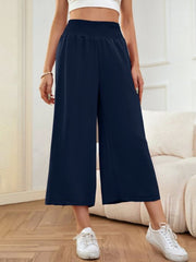 SHIRRED WAIST WIDE LEG TROUSERS