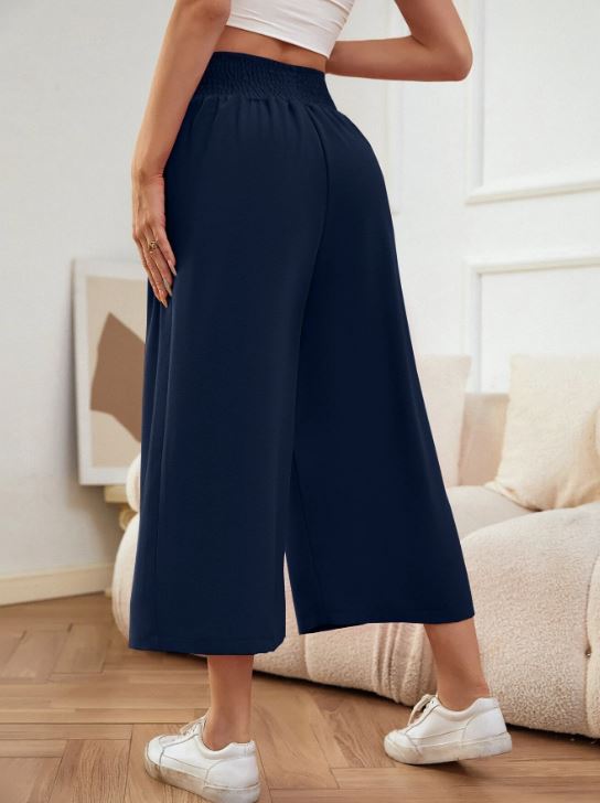 SHIRRED WAIST WIDE LEG TROUSERS
