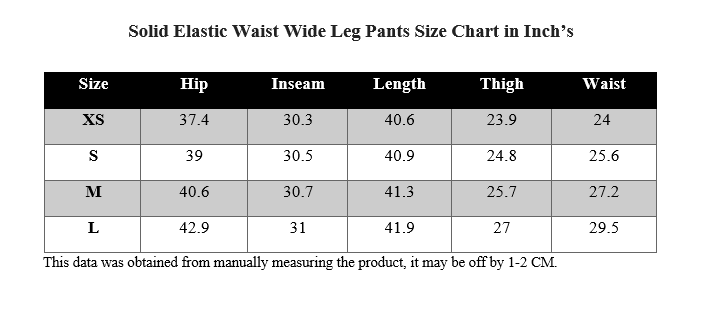 SOLID ELASTIC WAIST WIDE LEG PANTS