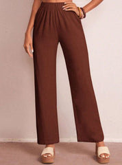 SOLID ELASTIC WAIST WIDE LEG PANTS