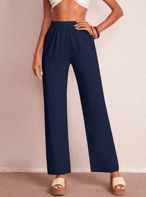 SOLID ELASTIC WAIST WIDE LEG PANTS