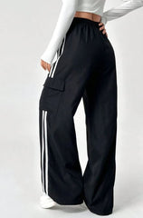 DRAWSTRING WAIST STRIPED SIDE POCKET PANTS