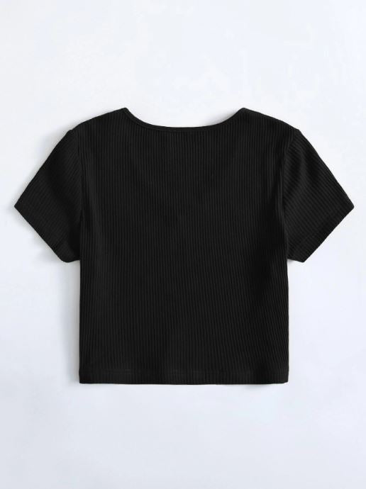 V-NECK RIB-KNIT CROP TOP