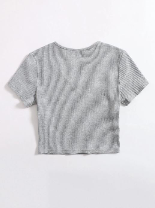 V-NECK RIB-KNIT CROP TOP