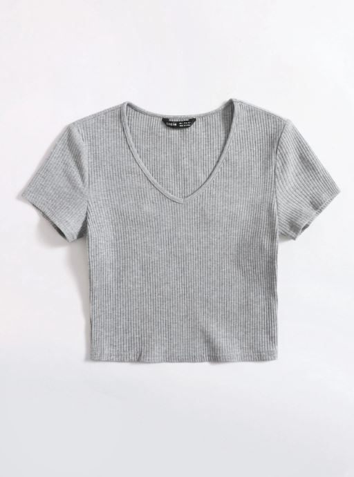 V-NECK RIB-KNIT CROP TOP