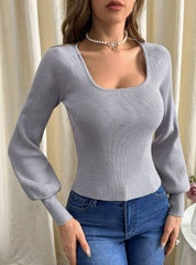 SCOOP NECK RIBBED KNIT RAGLAN SLEEVE TEE