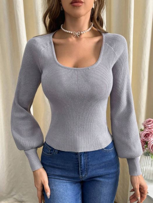 SCOOP NECK RIBBED KNIT RAGLAN SLEEVE TEE