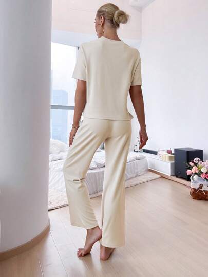SLIT HEM TOP AND TIE WAIST TROUSERS LOUNGE SET