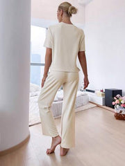 SLIT HEM TOP AND TIE WAIST TROUSERS LOUNGE SET