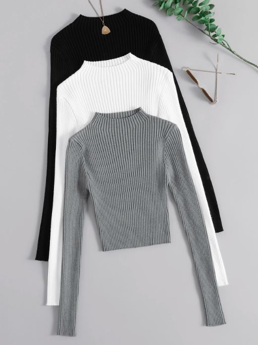 MOCK NECK RIBBED KNIT TOP