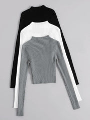 MOCK NECK RIBBED KNIT TOP