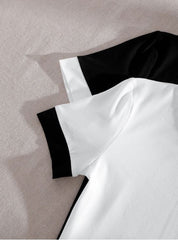 BLACK AND WHITE 2PCS SOLID CONTRAST BINDING TEE
